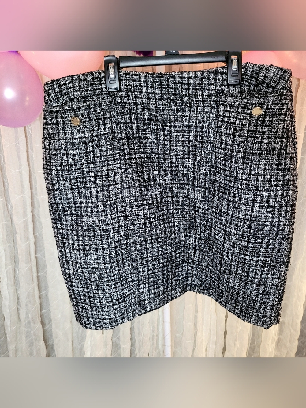 Calvin Klein Black &White With Silver Sparkle Tweed Mini Skirt with Pockets 14